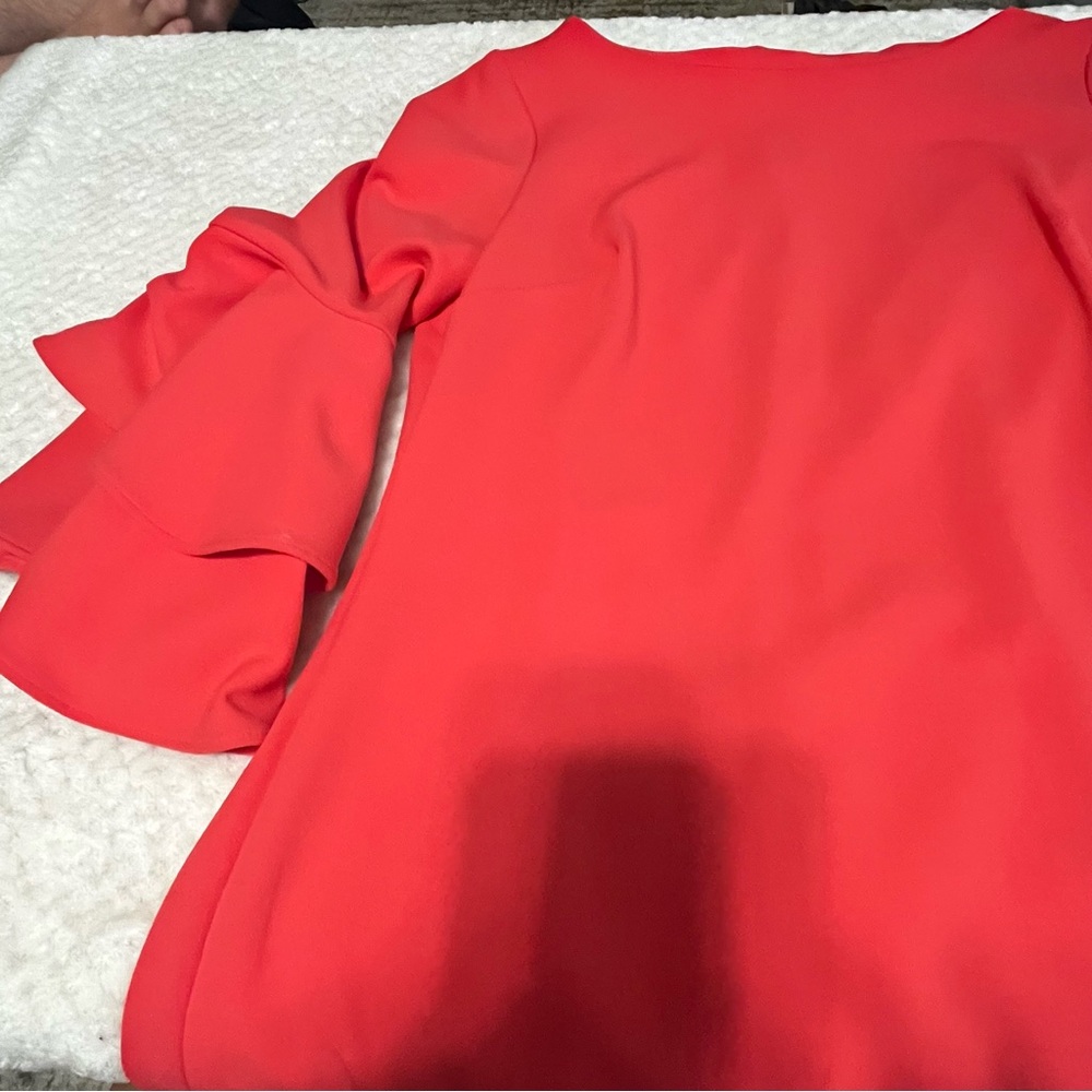 Calvin Klein Ruffled Bell Sleeve Sheath Dress Round Neck Formal Career Like New - Picture 15 of 16